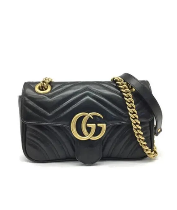 Gucci Black Matelassé Leather Mini GG Marmont Shoulder Bag Black Leather Good - Front View