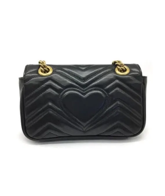 Gucci Black Matelassé Leather Mini GG Marmont Shoulder Bag Black Leather Good - Back View