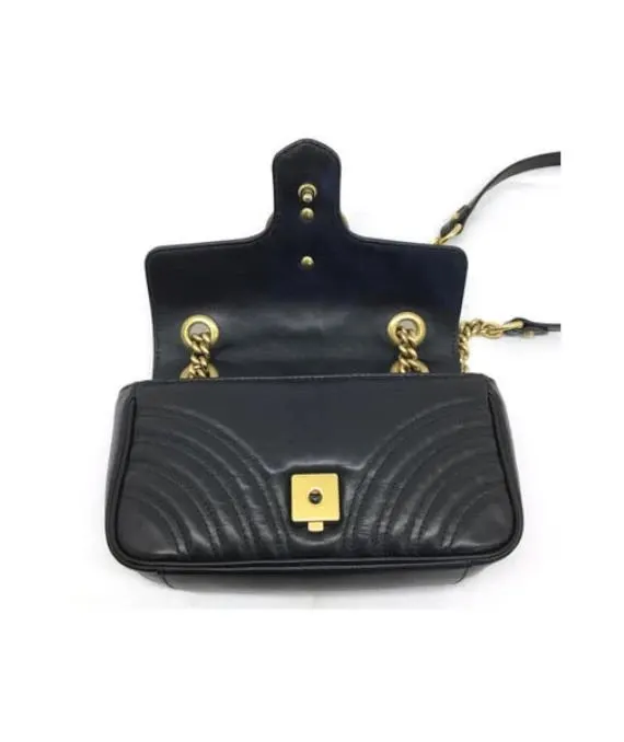 Gucci Black Matelassé Leather Mini GG Marmont Shoulder Bag Black Leather Good - Inside View