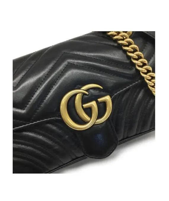 Gucci Black Matelassé Leather Mini GG Marmont Shoulder Bag Black Leather Good - Model View