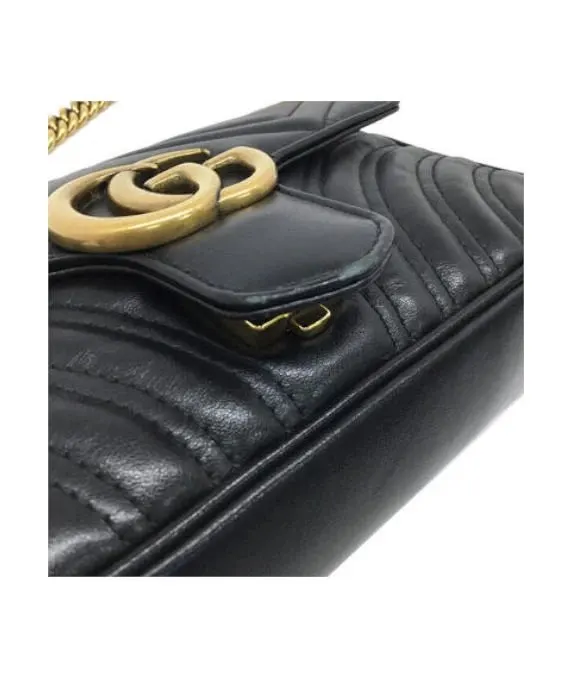 Gucci Black Matelassé Leather Mini GG Marmont Shoulder Bag Black Leather Good - Box View