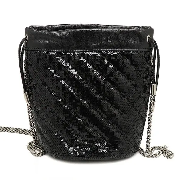 Gucci Black Sequin and Leather Mini GG Marmont Bucket Bag Black Leather Never worn - Back View