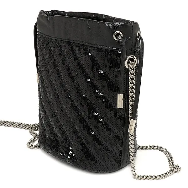Gucci Black Sequin and Leather Mini GG Marmont Bucket Bag Black Leather Never worn - Inside View