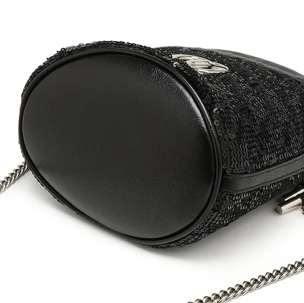 Gucci Black Sequin and Leather Mini GG Marmont Bucket Bag Black Leather Never worn - Model View