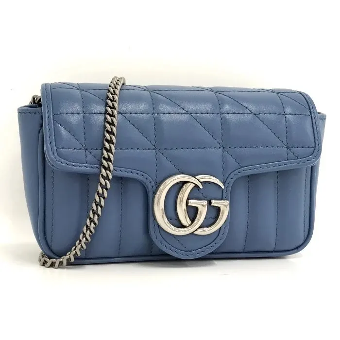 Gucci Blue GG Marmont Super Mini Matelasse Leather Bag Blue Leather Never worn - Front View