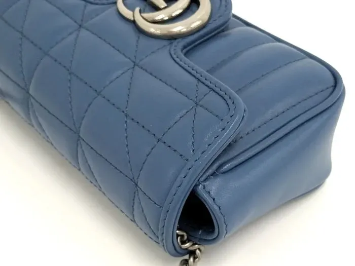 Gucci Blue GG Marmont Super Mini Matelasse Leather Bag Blue Leather Never worn - Inside View