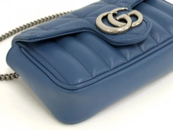 Gucci Blue GG Marmont Super Mini Matelasse Leather Bag Blue Leather Never worn - Model View