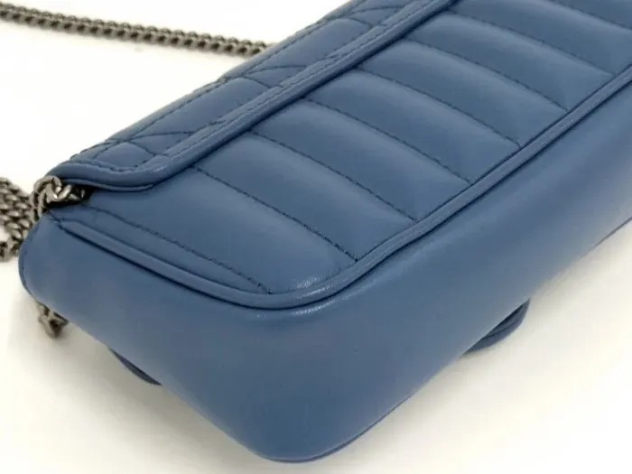 Gucci Blue GG Marmont Super Mini Matelasse Leather Bag Blue Leather Never worn - Box View