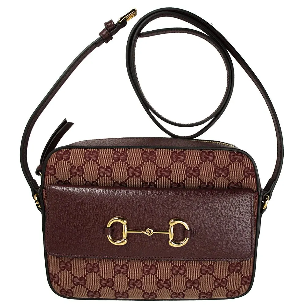 Gucci Burgundy GG Canvas and Leather Horsebit 1955 Small Shoulder Bag Burgundy Canvas Never worn - Front View