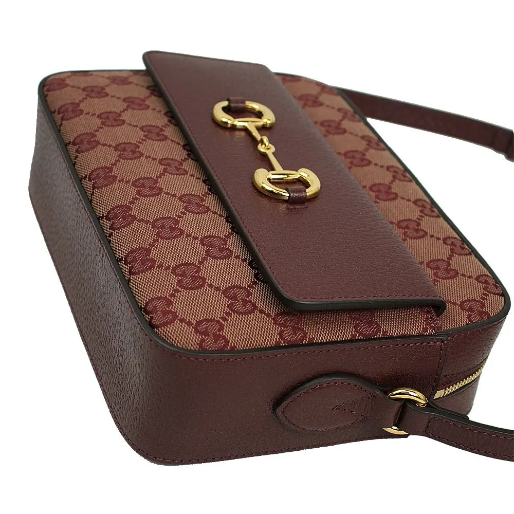 Gucci Burgundy GG Canvas and Leather Horsebit 1955 Small Shoulder Bag Burgundy Canvas Never worn - Inside View