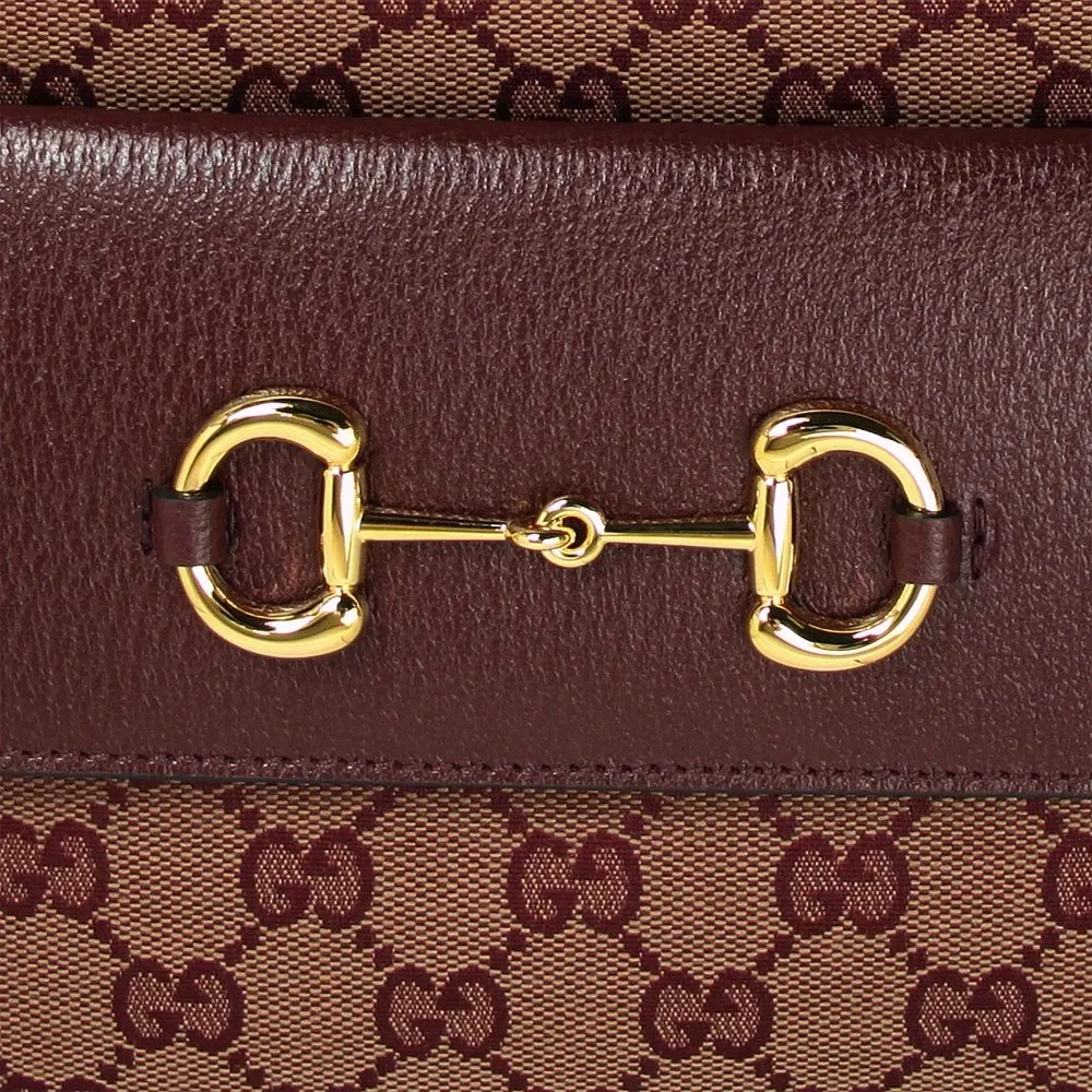 Gucci Burgundy GG Canvas and Leather Horsebit 1955 Small Shoulder Bag Burgundy Canvas Never worn - Model View