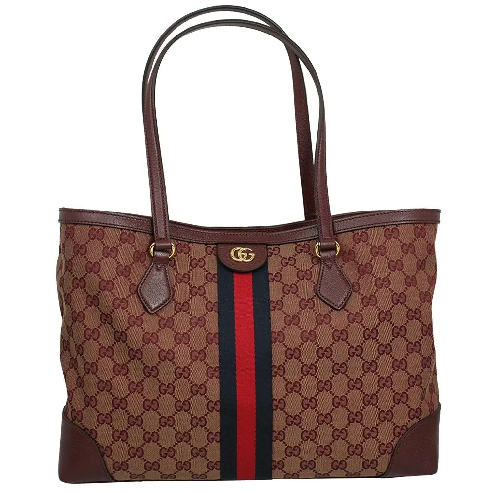 Gucci Burgundy GG Canvas and Leather Ophidia Tote Bag Burgundy Canvas Never worn - Front View