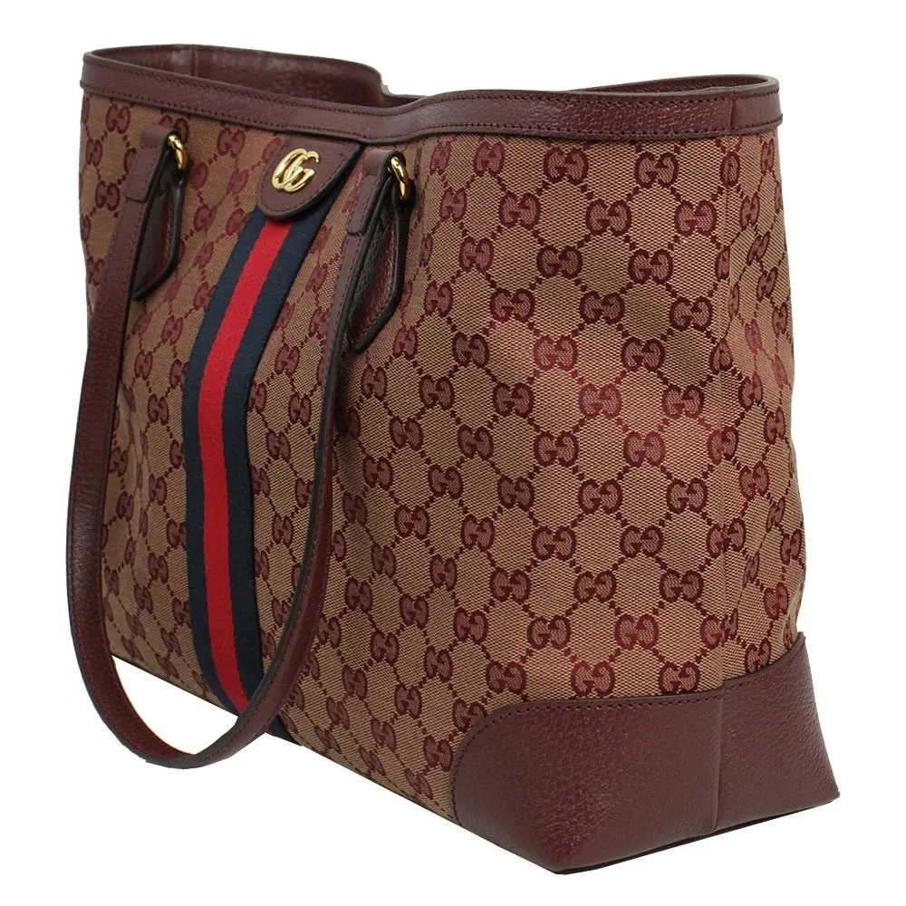 Gucci Burgundy GG Canvas and Leather Ophidia Tote Bag Burgundy Canvas Never worn - Back View