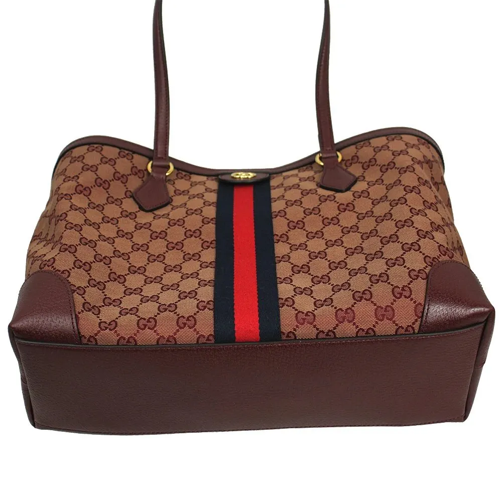 Gucci Burgundy GG Canvas and Leather Ophidia Tote Bag Burgundy Canvas Never worn - Inside View