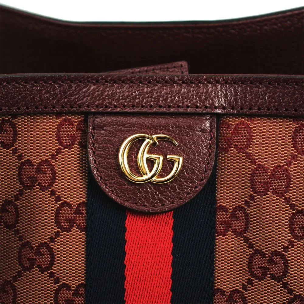 Gucci Burgundy GG Canvas and Leather Ophidia Tote Bag Burgundy Canvas Never worn - Model View