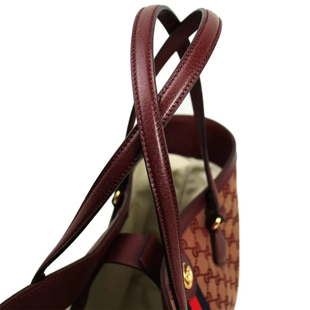 Gucci Burgundy GG Canvas and Leather Ophidia Tote Bag Burgundy Canvas Never worn - Box View