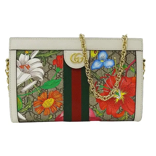 Gucci GG Supreme Canvas and Leather Small Ophidia Floral Chain Bag MultiColor Leather Very good - Front View