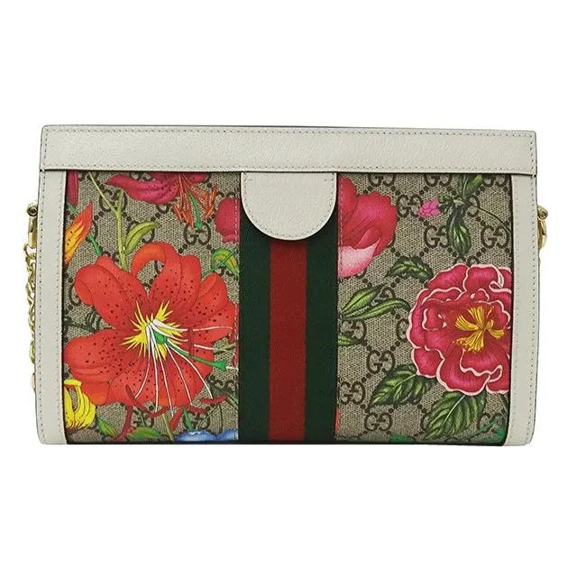 Gucci GG Supreme Canvas and Leather Small Ophidia Floral Chain Bag MultiColor Leather Very good - Back View