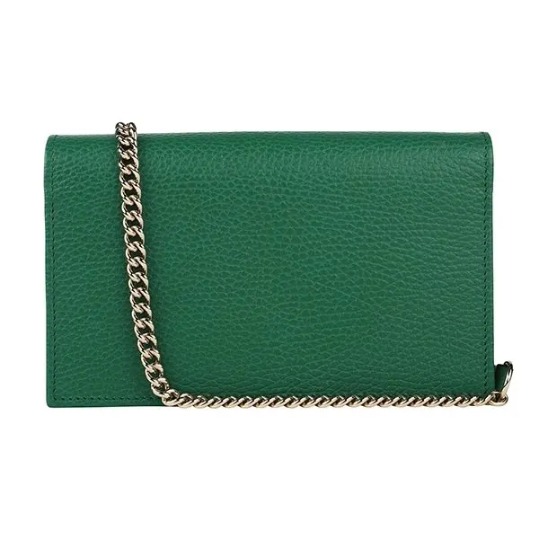 Gucci Green Calfskin Leather Dollar Interlocking G Chain Shoulder Bag Green Leather Never worn - Back View