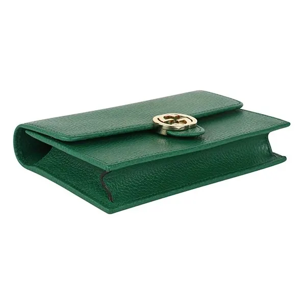 Gucci Green Calfskin Leather Dollar Interlocking G Chain Shoulder Bag Green Leather Never worn - Inside View