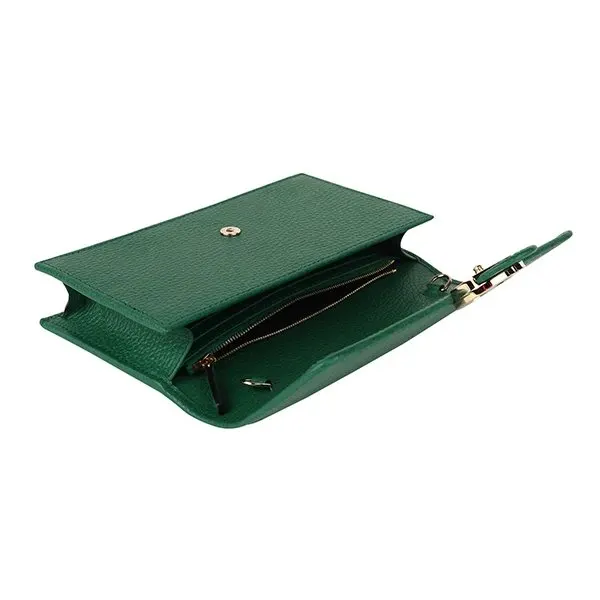 Gucci Green Calfskin Leather Dollar Interlocking G Chain Shoulder Bag Green Leather Never worn - Model View