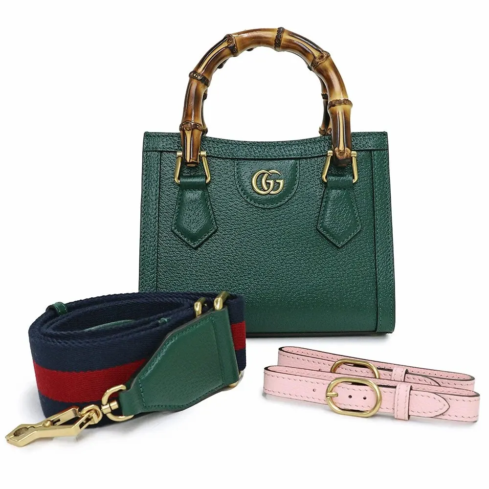 Gucci Green Calfskin Leather Mini Diana Tote Bag Green Leather Never worn - Back View