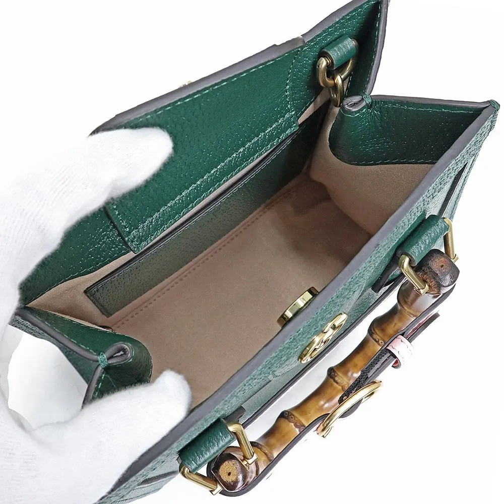 Gucci Green Calfskin Leather Mini Diana Tote Bag Green Leather Never worn - Inside View