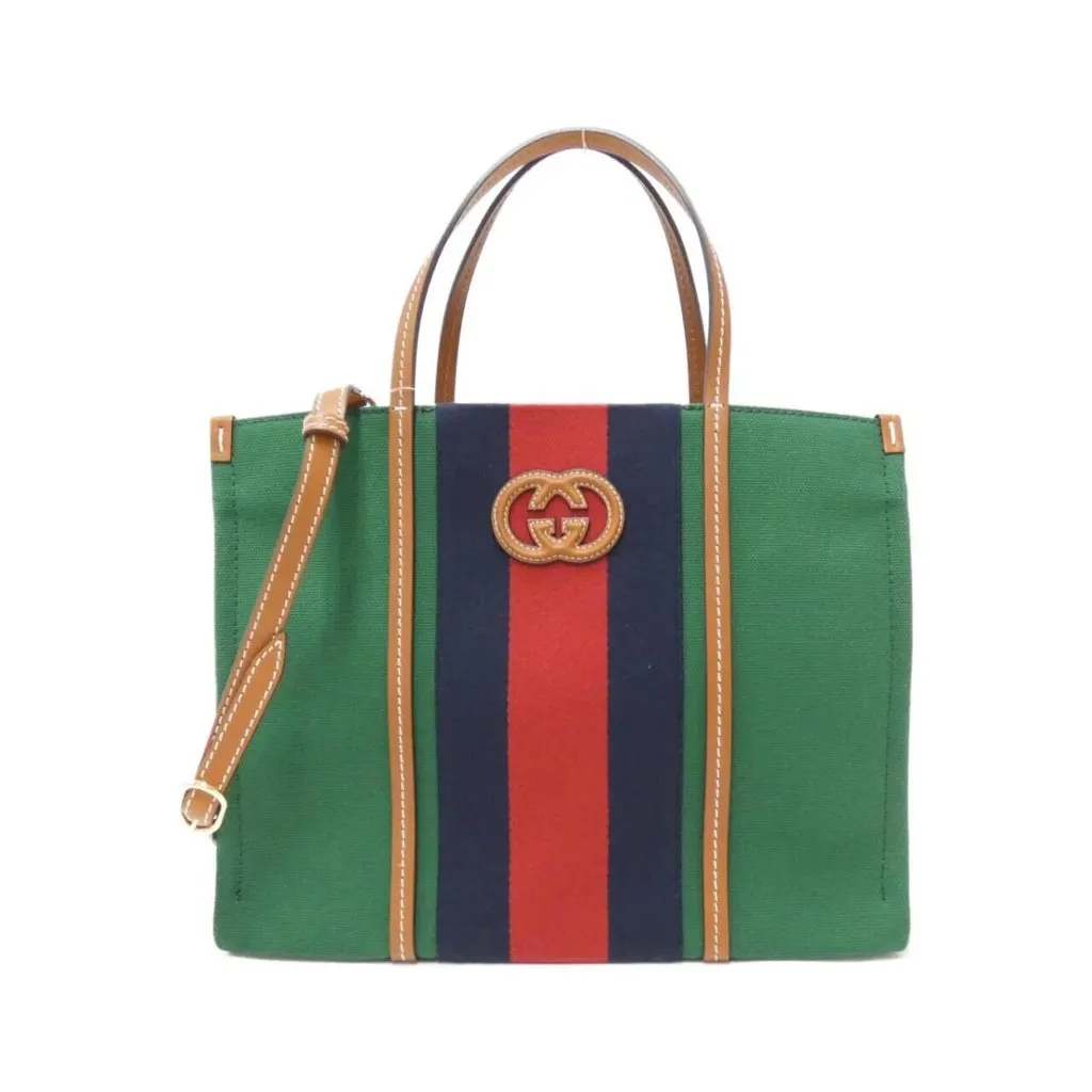 Gucci Green Canvas Web Medium Interlocking G Tote Bag Green Canvas Never worn - Front View