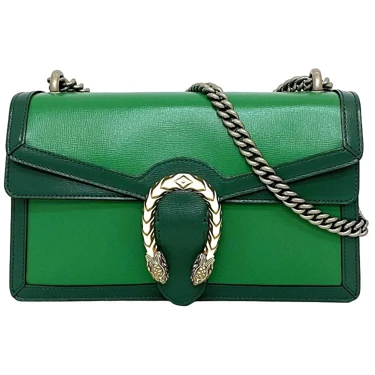 Gucci Green Leather Dionysus Chain Shoulder Bag Green Leather Never worn - Front View