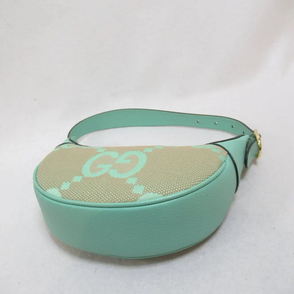 Gucci Green Leather Jumbo GG Canvas Mini Ophidia Bag Green Canvas Never worn - Model View