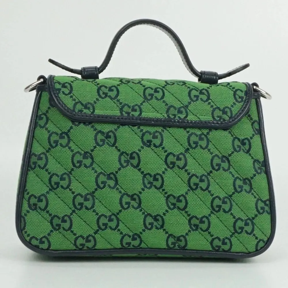 Gucci Green/Black Mini GG Marmont Supreme Canvas and Leather Top Handle Bag Black Canvas Very good - Back View