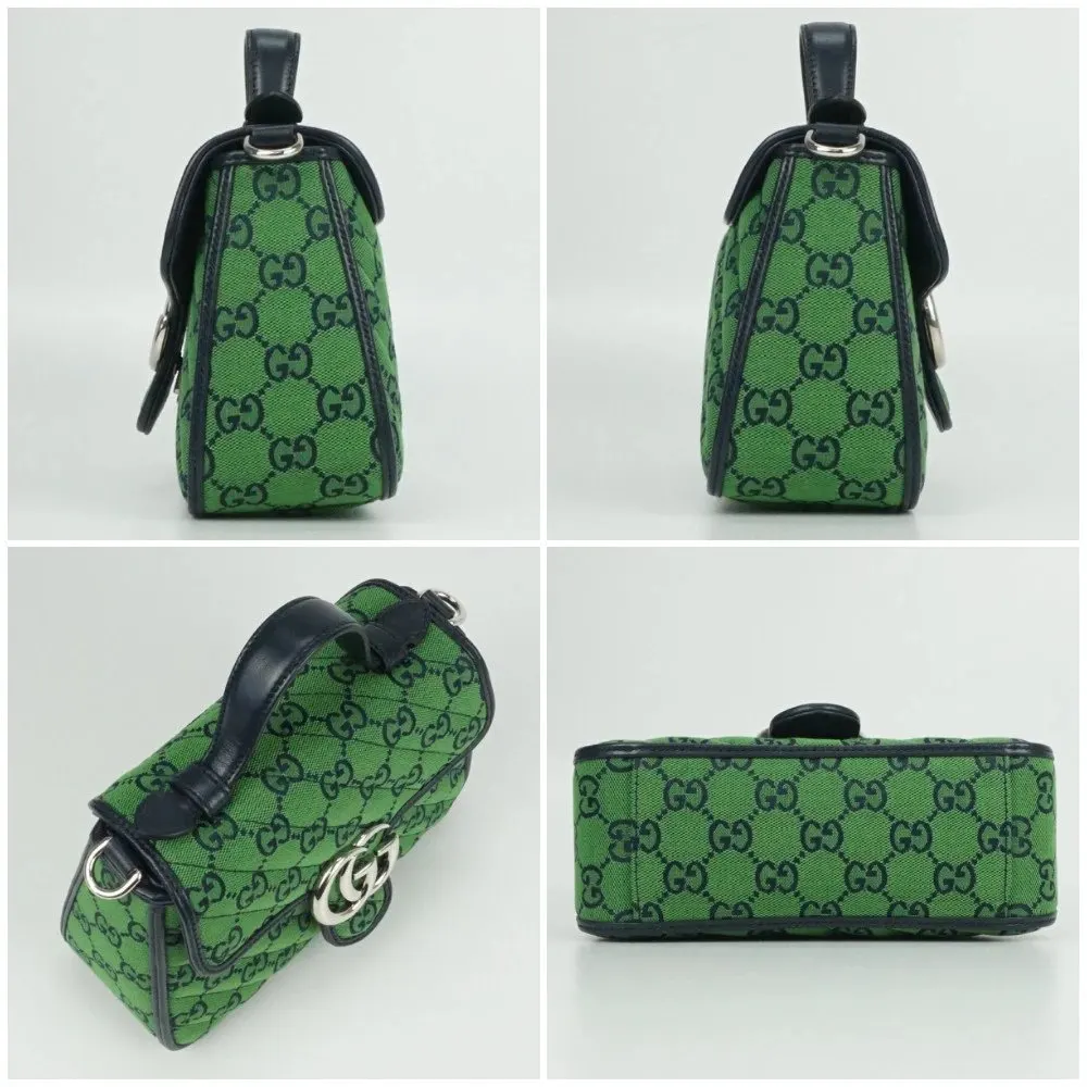 Gucci Green/Black Mini GG Marmont Supreme Canvas and Leather Top Handle Bag Black Canvas Very good - Inside View