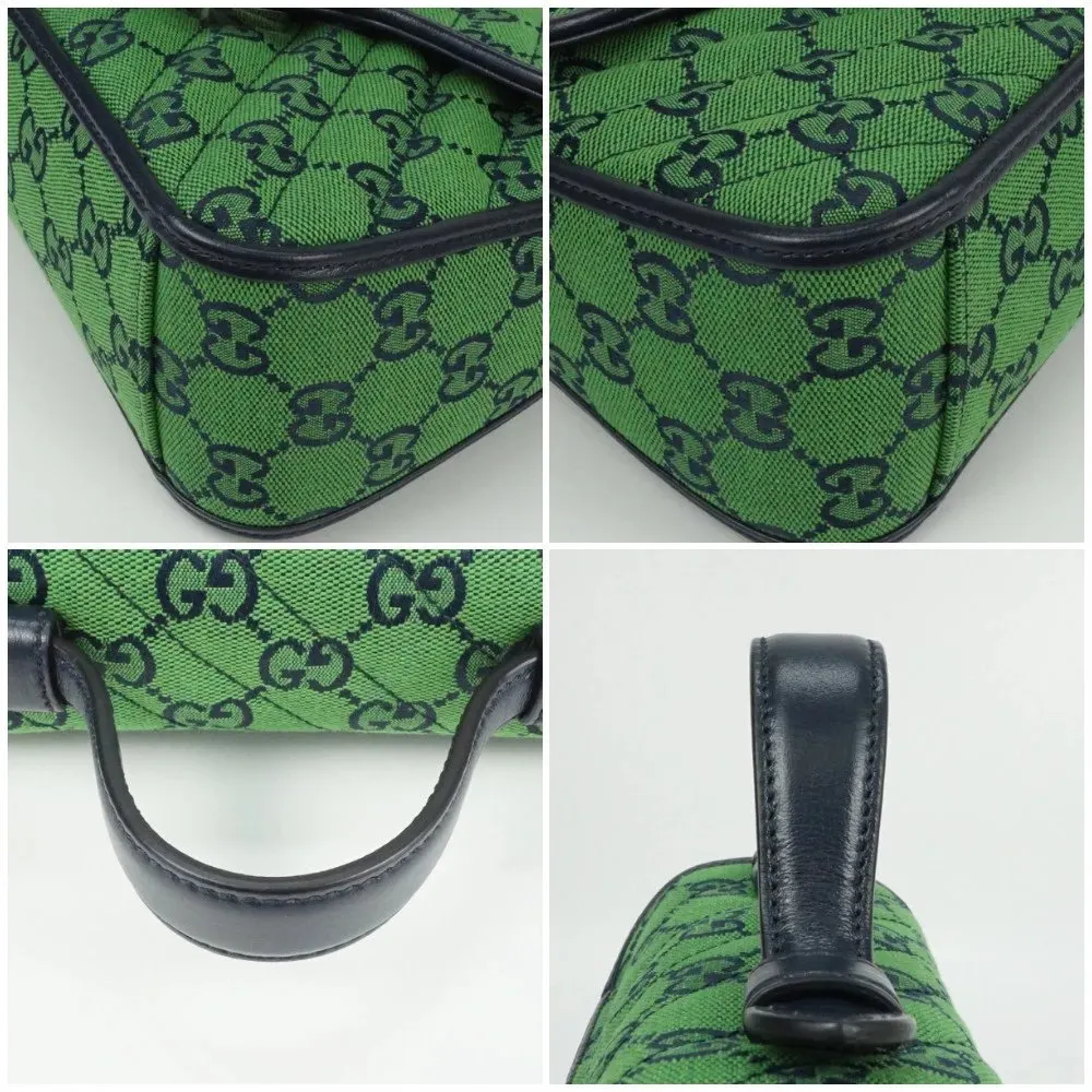 Gucci Green/Black Mini GG Marmont Supreme Canvas and Leather Top Handle Bag Black Canvas Very good - Model View