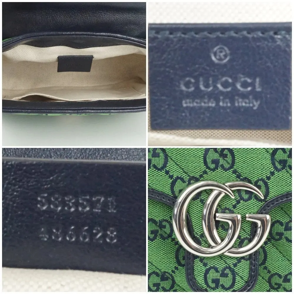 Gucci Green/Black Mini GG Marmont Supreme Canvas and Leather Top Handle Bag Black Canvas Very good - Box View