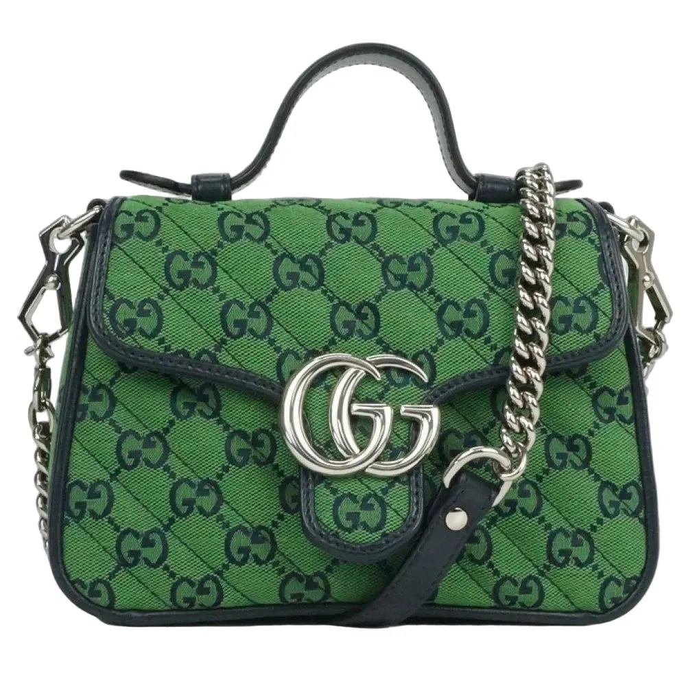 Gucci Green/Black Mini GG Marmont Supreme Canvas and Leather Top Handle Bag Black Canvas Very good - Front View