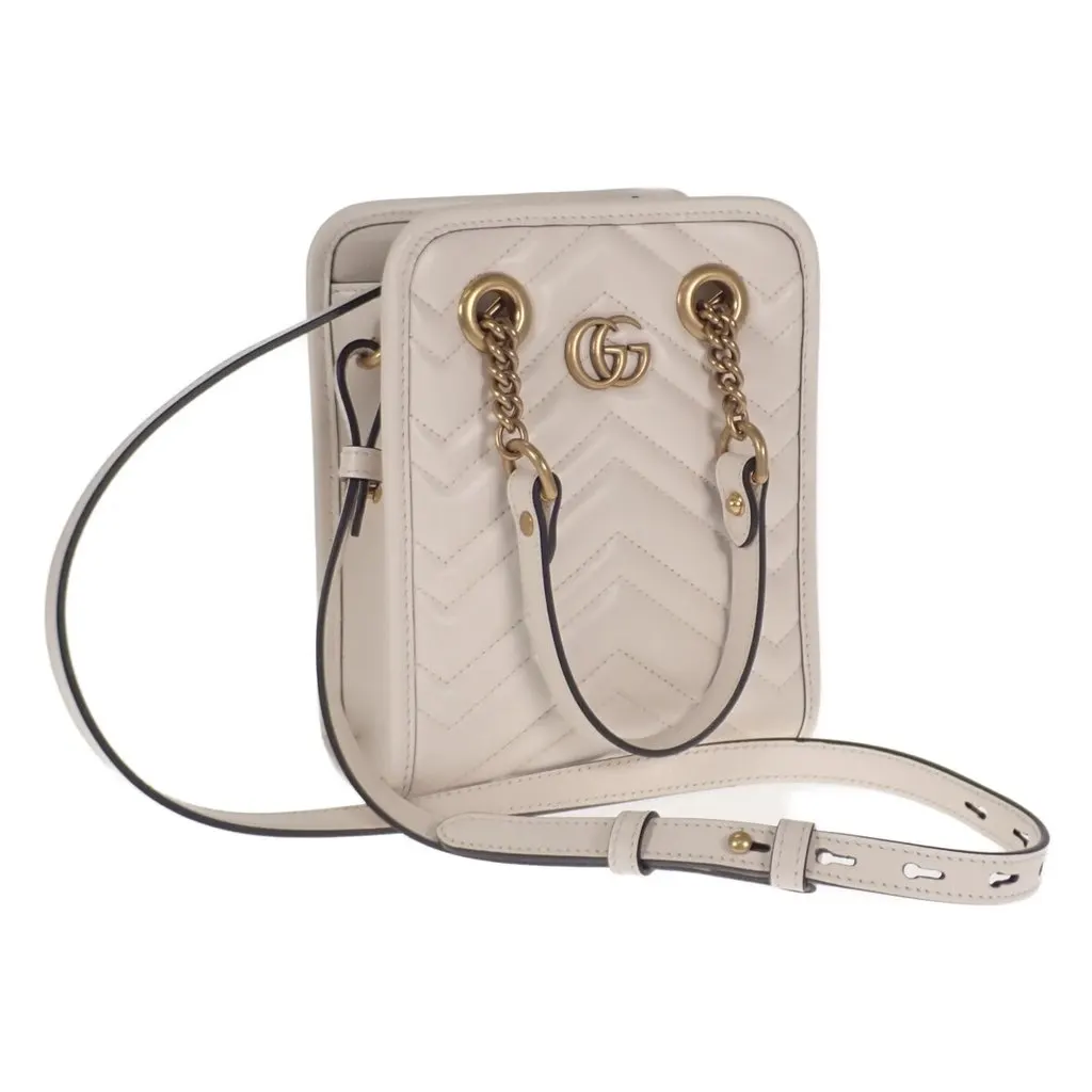 Gucci Ivory Leather GG Marmont Mini Tote Bag White Leather Very good - Front View