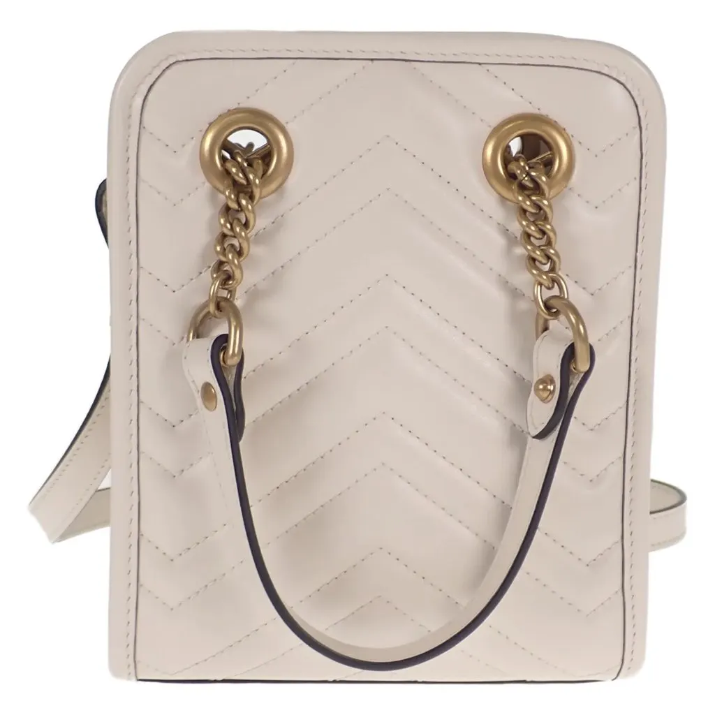 Gucci Ivory Leather GG Marmont Mini Tote Bag White Leather Very good - Back View