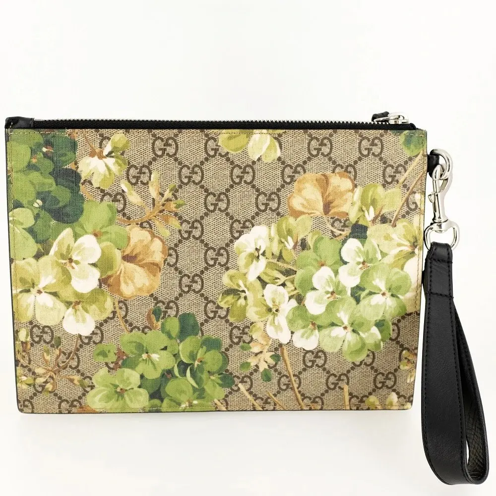 Gucci Multicolor GG Supreme Canvas and Leather Blooms Print Wristlet Clutch MultiColor Canvas Never worn - Front View