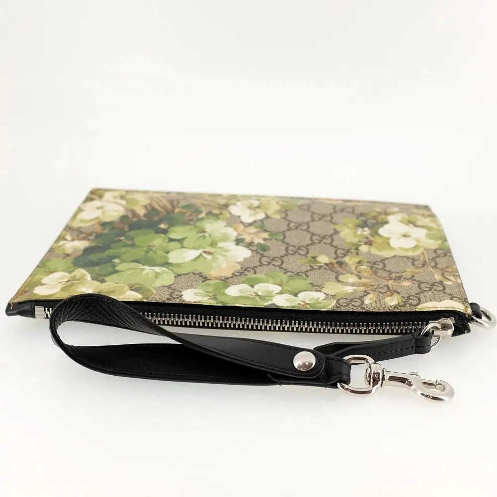 Gucci Multicolor GG Supreme Canvas and Leather Blooms Print Wristlet Clutch MultiColor Canvas Never worn - Back View