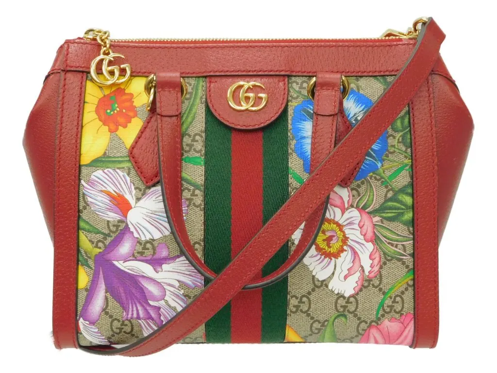 Gucci Multicolor GG Supreme Flora Canvas and Leather Small Ophidia Tote Bag MultiColor Canvas Very good - Front View