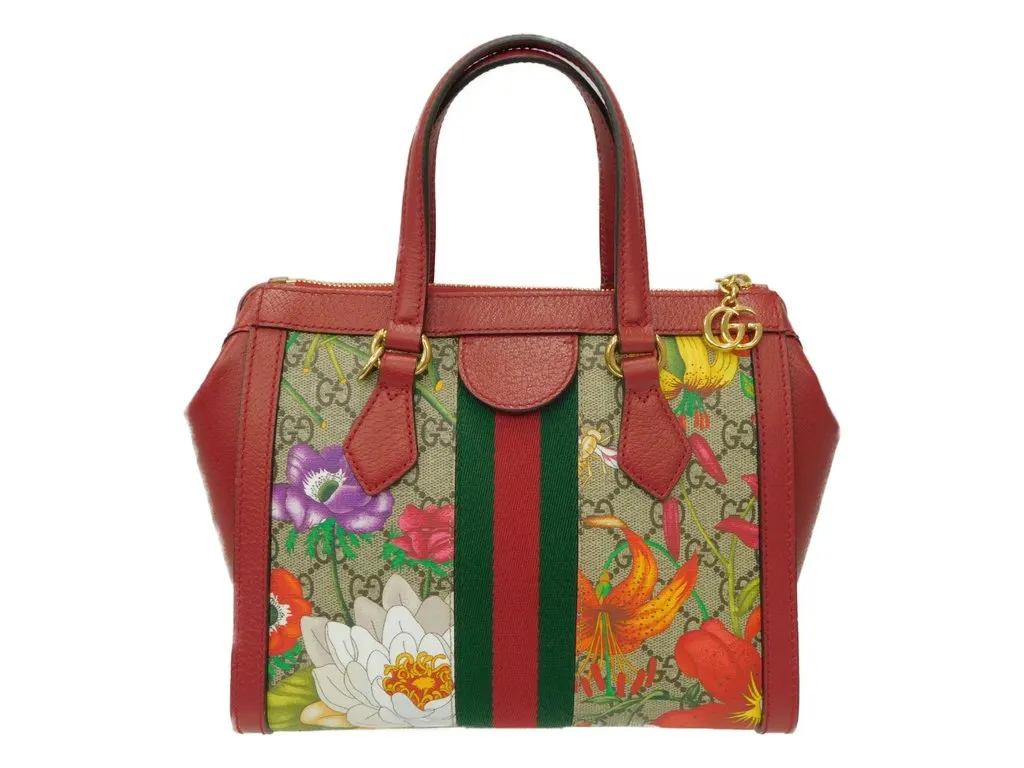 Gucci Multicolor GG Supreme Flora Canvas and Leather Small Ophidia Tote Bag MultiColor Canvas Very good - Back View