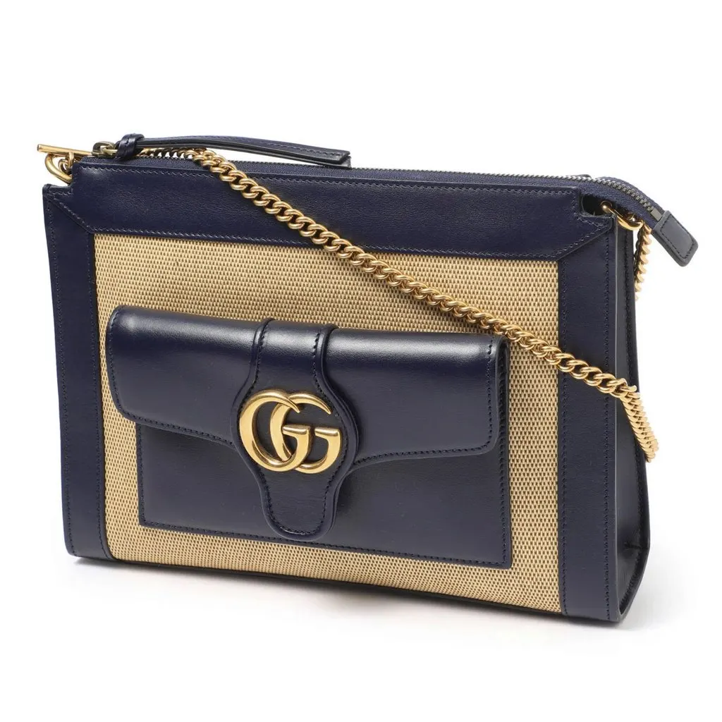Gucci Navy Blue/Beige Small Dahlia Chain Shoulder Bag Beige Very good - Back View