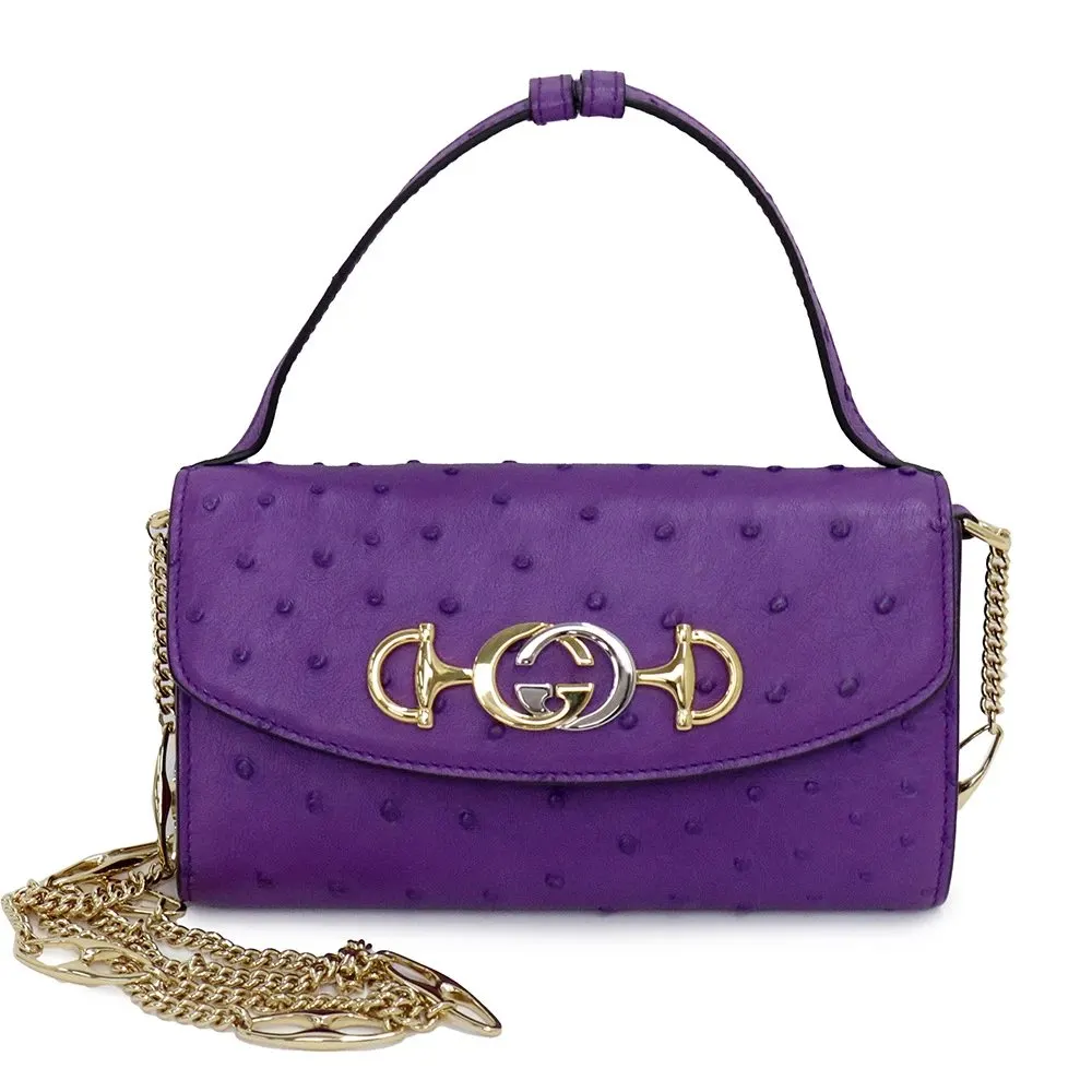 Gucci Purple Ostrich Leather Zumi Clutch Bag Purple Leather Never worn - Front View