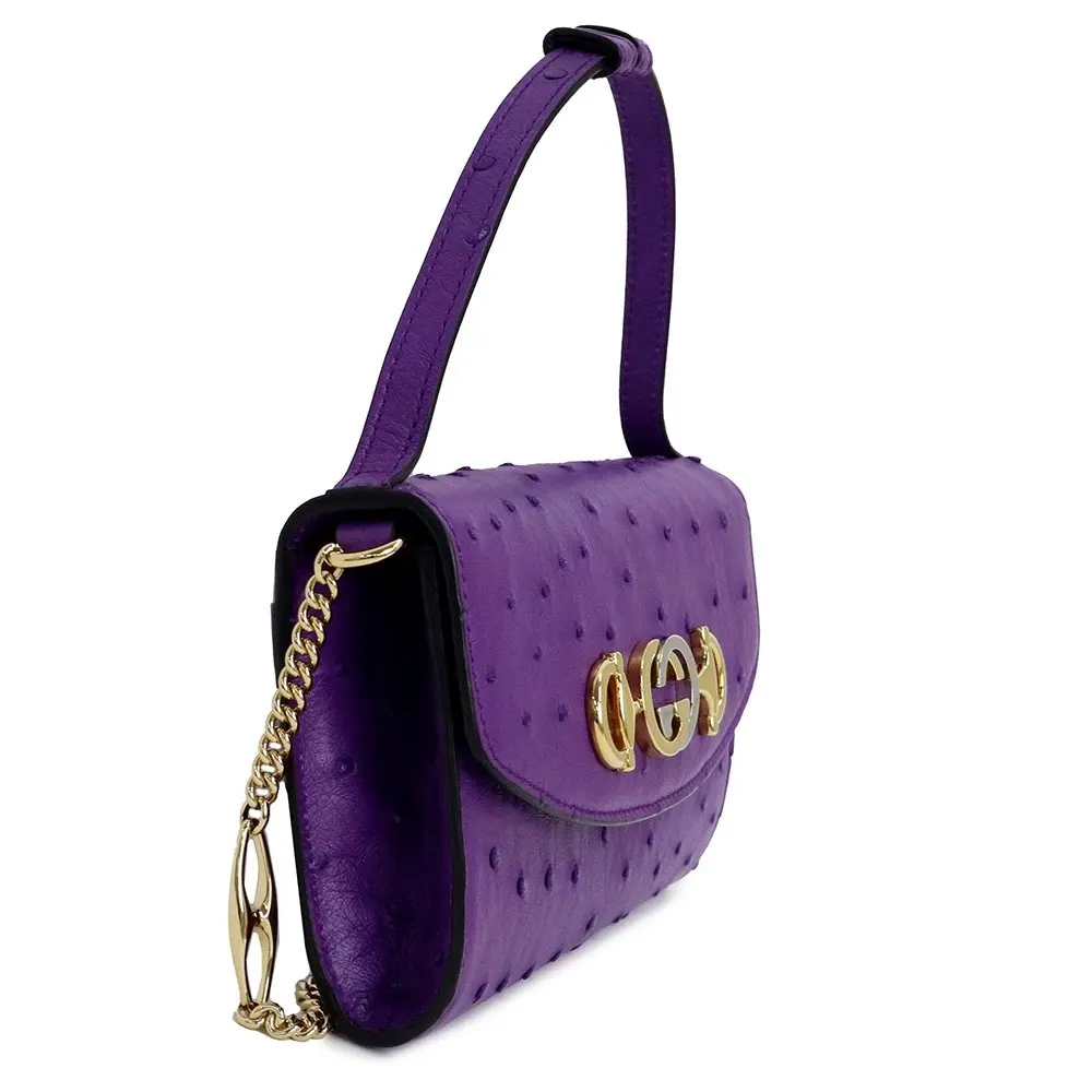 Gucci Purple Ostrich Leather Zumi Clutch Bag Purple Leather Never worn - Inside View