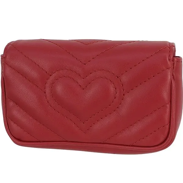 Gucci Red Calfskin Leather Mini GG Marmont Chain Shoulder Bag Red Leather Very good - Back View
