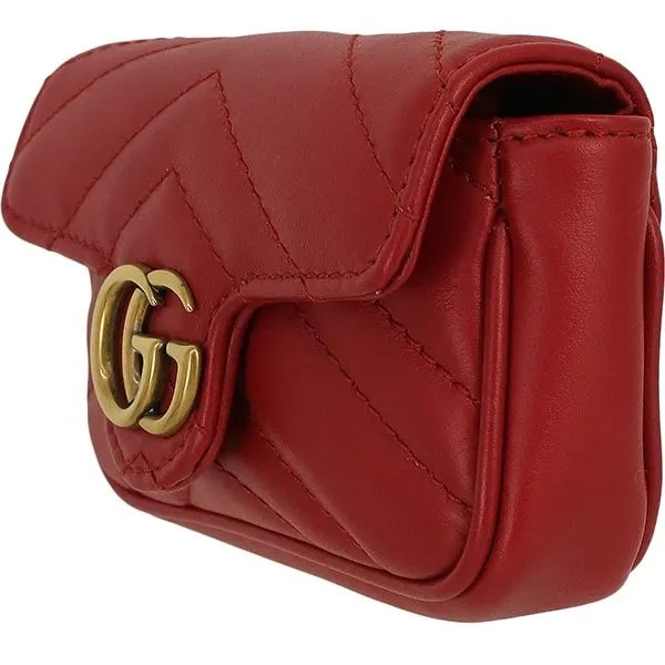 Gucci Red Calfskin Leather Mini GG Marmont Chain Shoulder Bag Red Leather Very good - Inside View