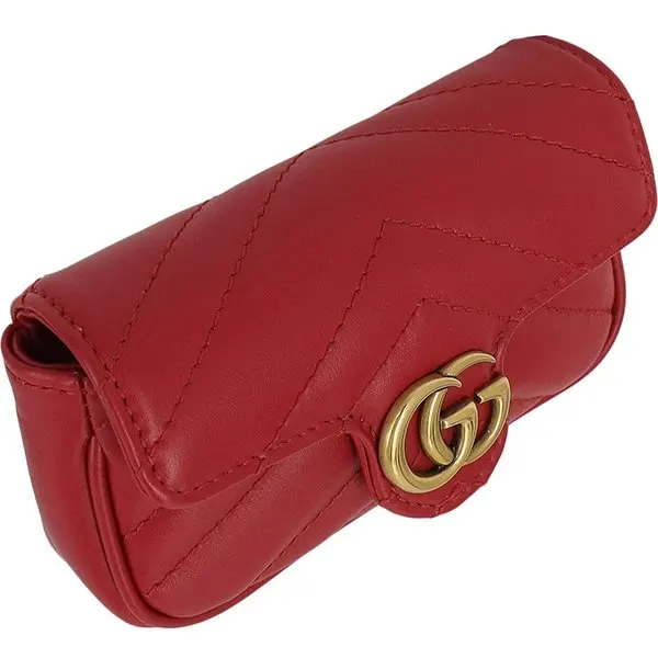 Gucci Red Calfskin Leather Mini GG Marmont Chain Shoulder Bag Red Leather Very good - Model View