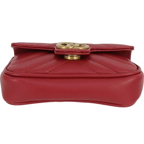 Gucci Red Calfskin Leather Mini GG Marmont Chain Shoulder Bag Red Leather Very good - Box View