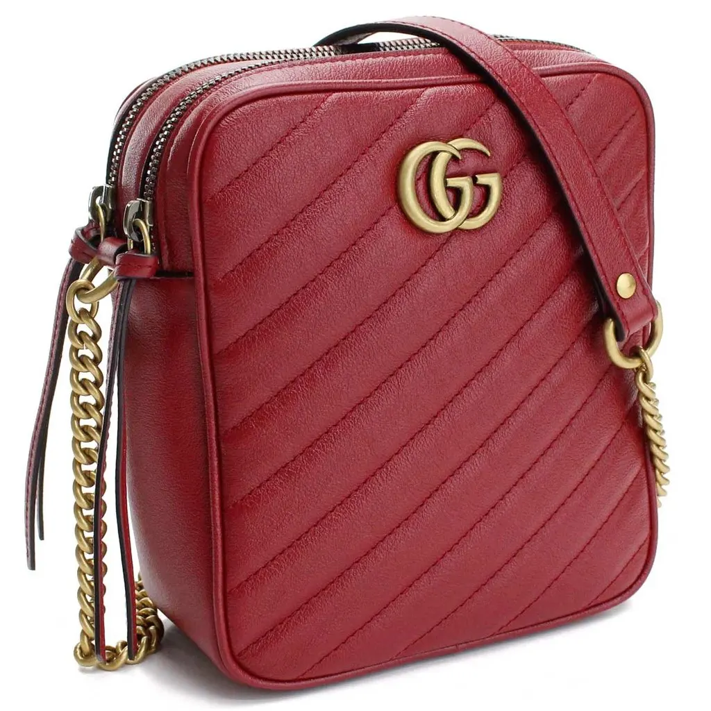 Gucci Red GG Marmont 2.0 Diagonal Shoulder Bag Red Leather Very good - Front View