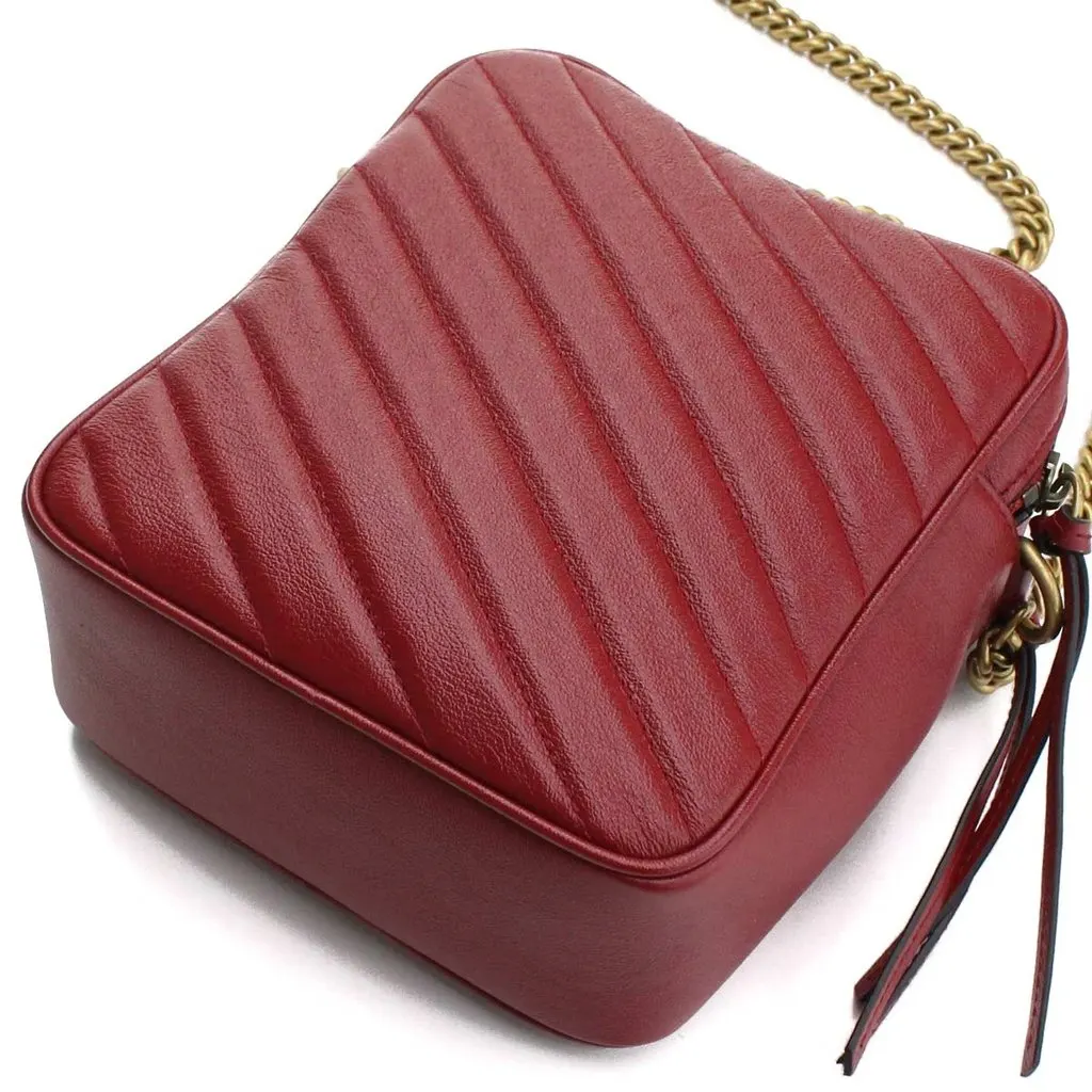 Gucci Red GG Marmont 2.0 Diagonal Shoulder Bag Red Leather Very good - Model View